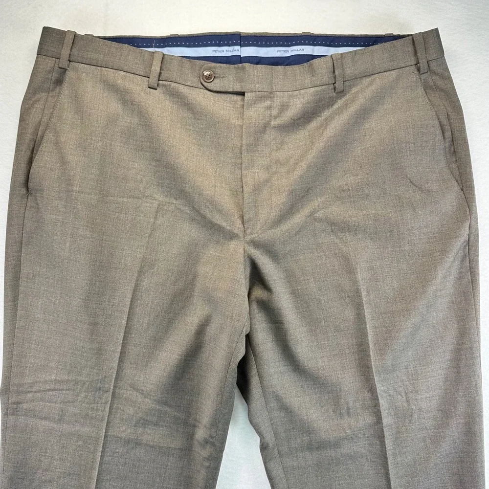 Peter Millar Mens 40R x 29.5 Brown Wool Spandex Blend Flat Front Dress Pants